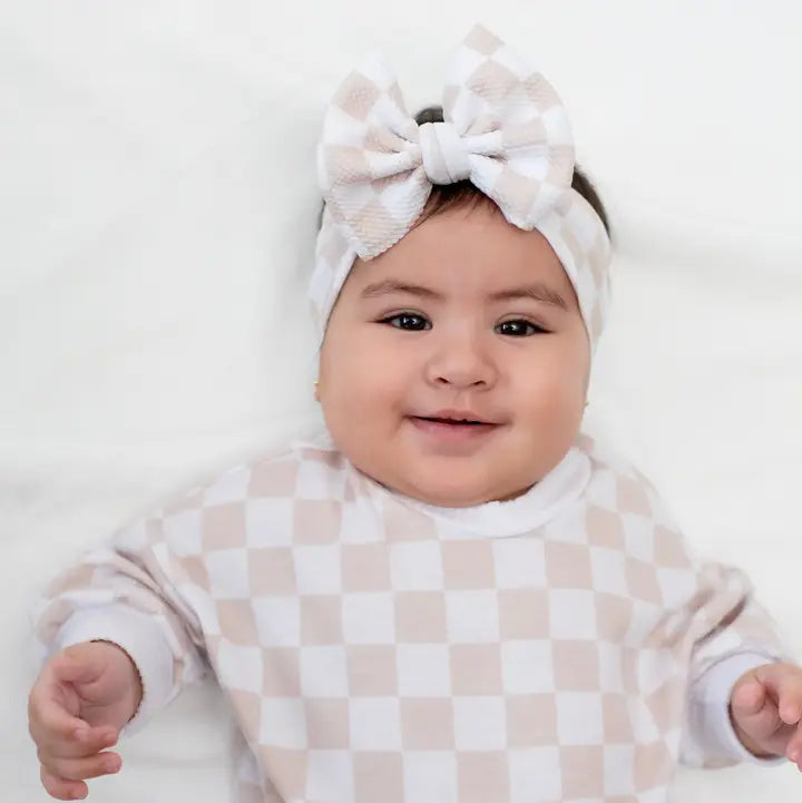Neutral Checker Headwrap Bow