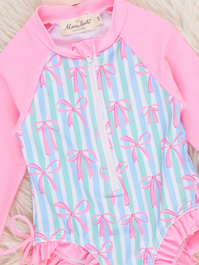 Marie Nicole Ocean Breeze Stripe Ruffle Rashguard