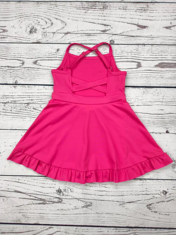 girls athletic dress Vdgthytj Tennis Summer Racerback Sleeveless Workout Dress Casual A-Line Sports Mini Dress Outfits, Girl's, Size: 6-7 Years, Pink soft and warm Fabric is very suit for Kids Girls Active Dresses | The