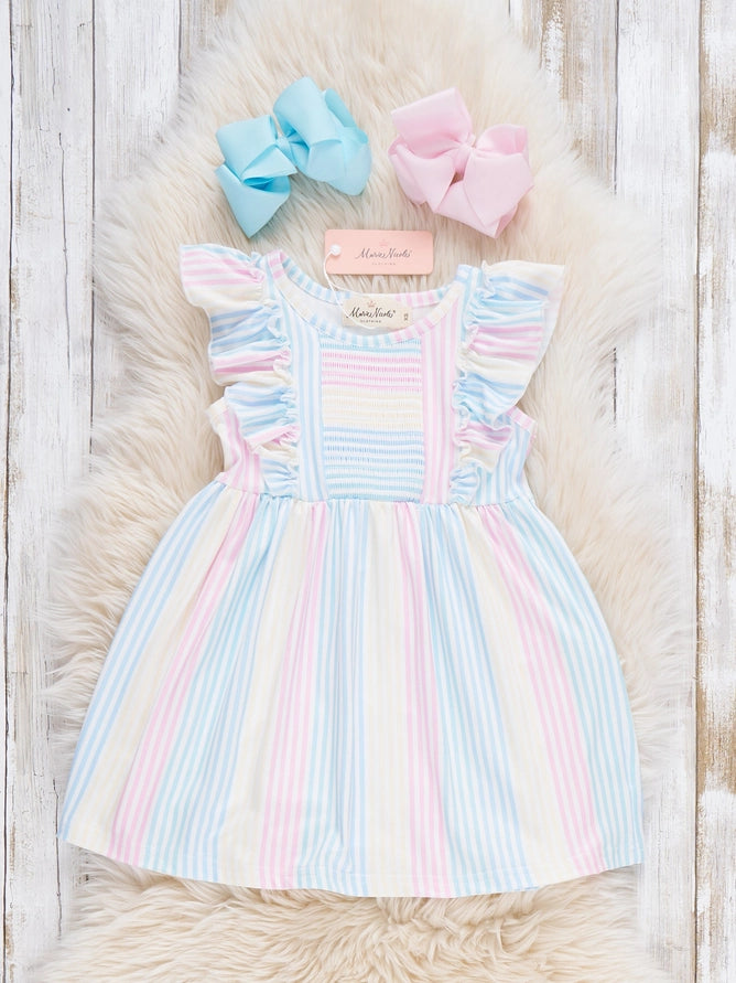 Marie Nicole Sunshine Sway Striped Ruffle Dress