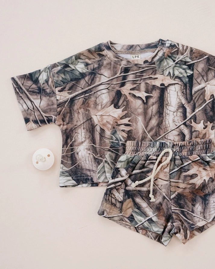 Lucky Panda Shorts Set | Brown Camo