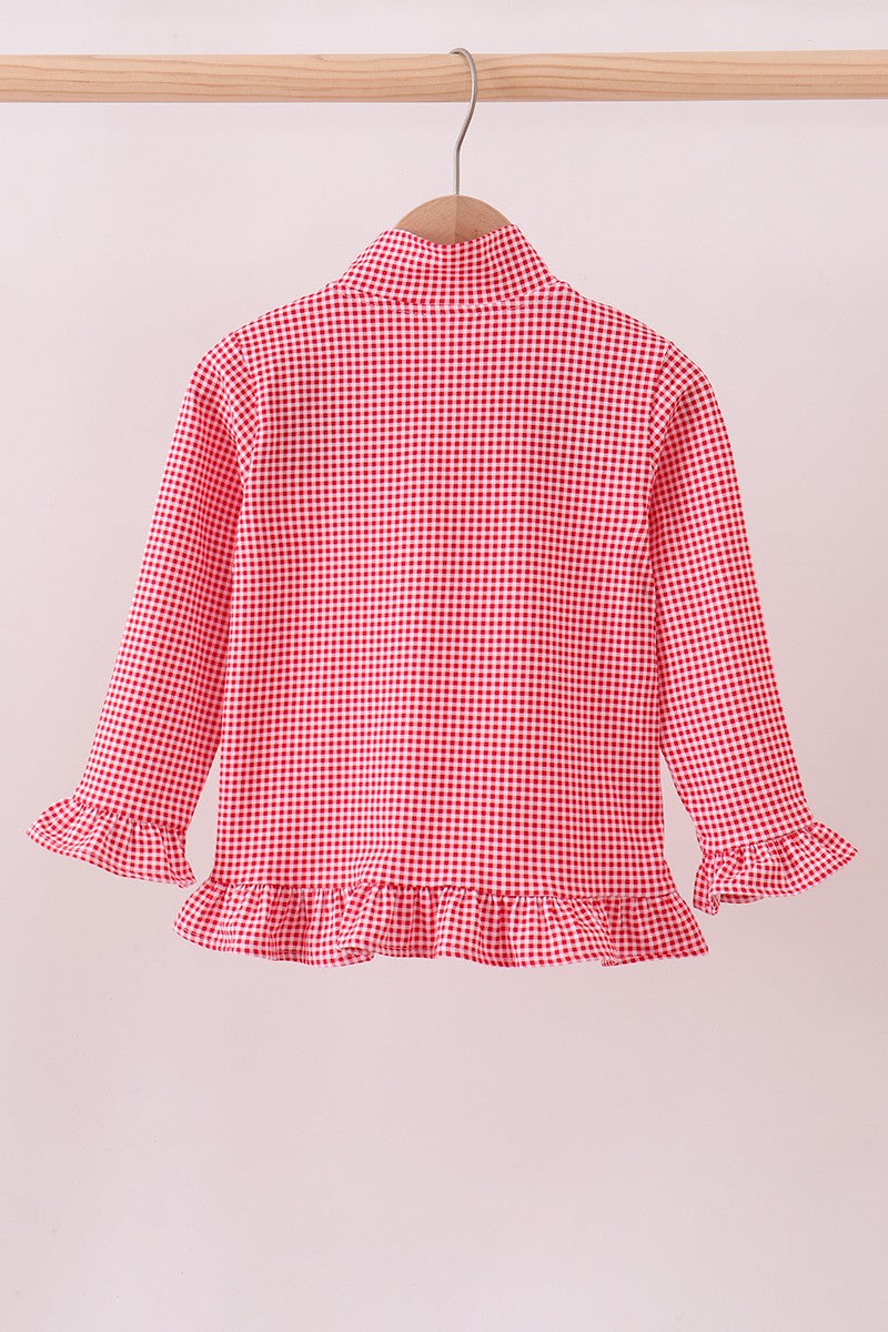 Premium Red Georgia Embroidery Ruffle Top