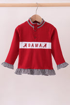 Premium Maroon Alabama Embroidery Ruffle Top