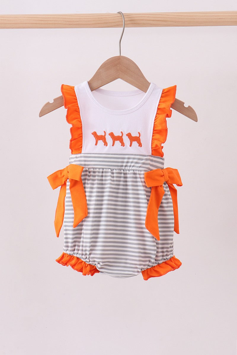 Orange Tennessee Embroidery Ruffle Stripe Bubble