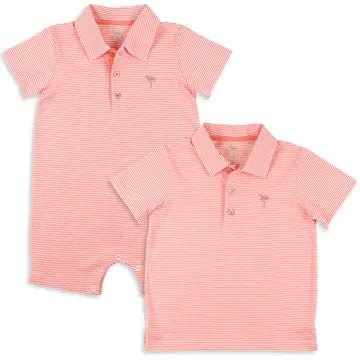 Shrimp and Grits Salmon Stripe Romper/Polo