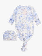 Ruffle Butts Softsnooze™ Baby Girls Bamboo Viscose Periwinkle Butterfly Garden Ruffle Knotted Sleep Gown & Bow Hat Set
