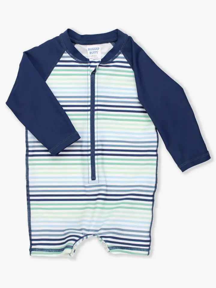 Baby Boys Coastal Stripes Long Sleeve One Piece Rash Guard Swimsuit