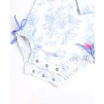 Baby Girls Periwinkle Butterfly Garden Long Sleeve One Piece Rash Guard Swimsuit with Signature Rear Ruffles