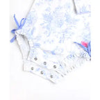 Baby Girls Periwinkle Butterfly Garden Long Sleeve One Piece Rash Guard Swimsuit with Signature Rear Ruffles