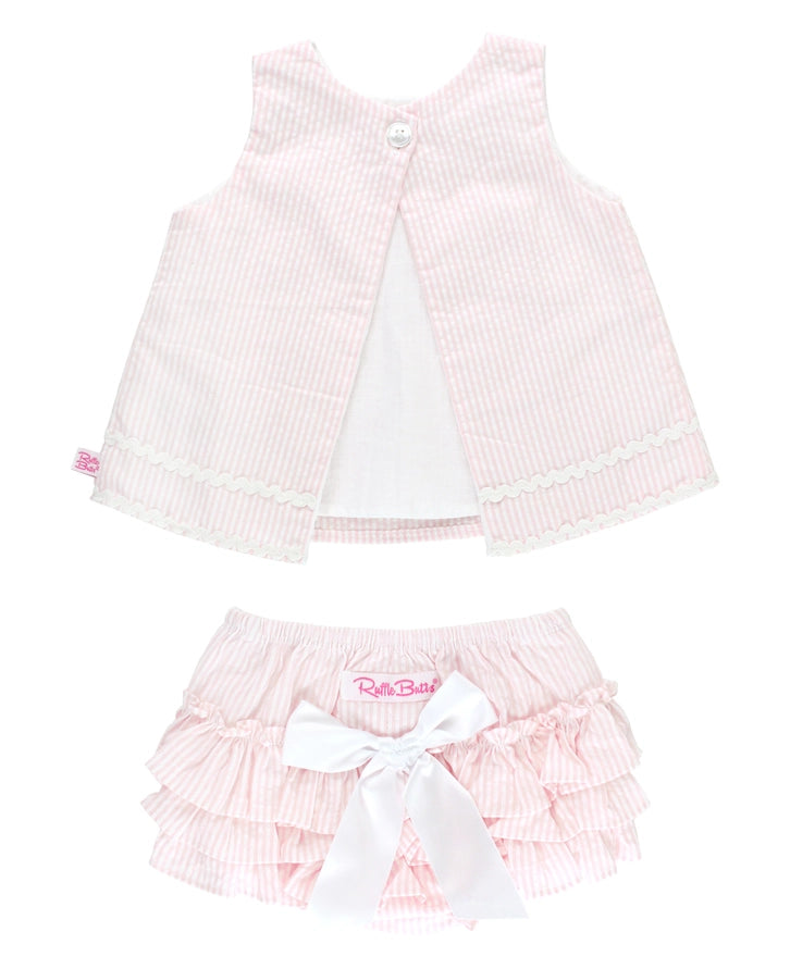 Ruffle Butts Baby Girls Pink Seersucker Ric Rac Swing Top & Bloomer Set