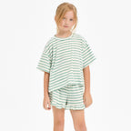 Stripe Crop Top and Ruffle Shorts Set