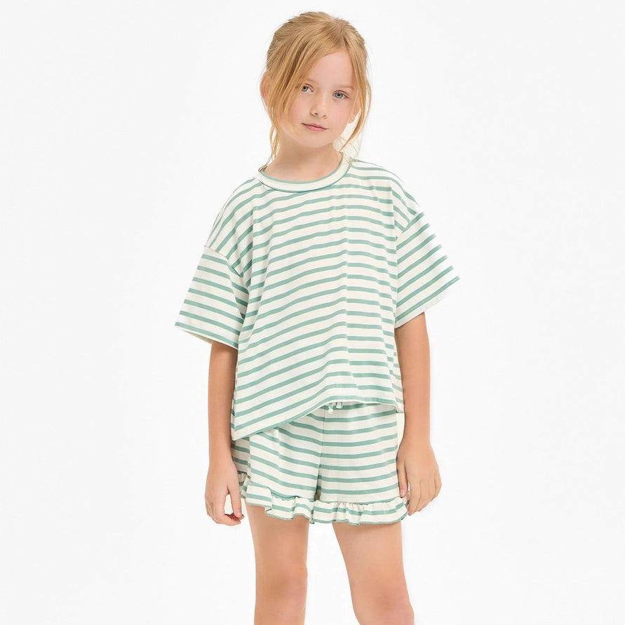 Stripe Crop Top and Ruffle Shorts Set