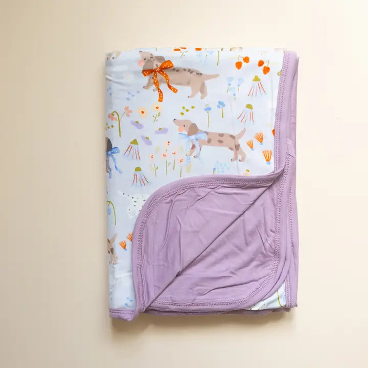 SOL Purple Puppy Meadow Bamboo Blanket