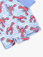 Rugged Butts Baby Boys Blue Lobster Lagoon Long Sleeve One Piece Rash Guard Swimsuit