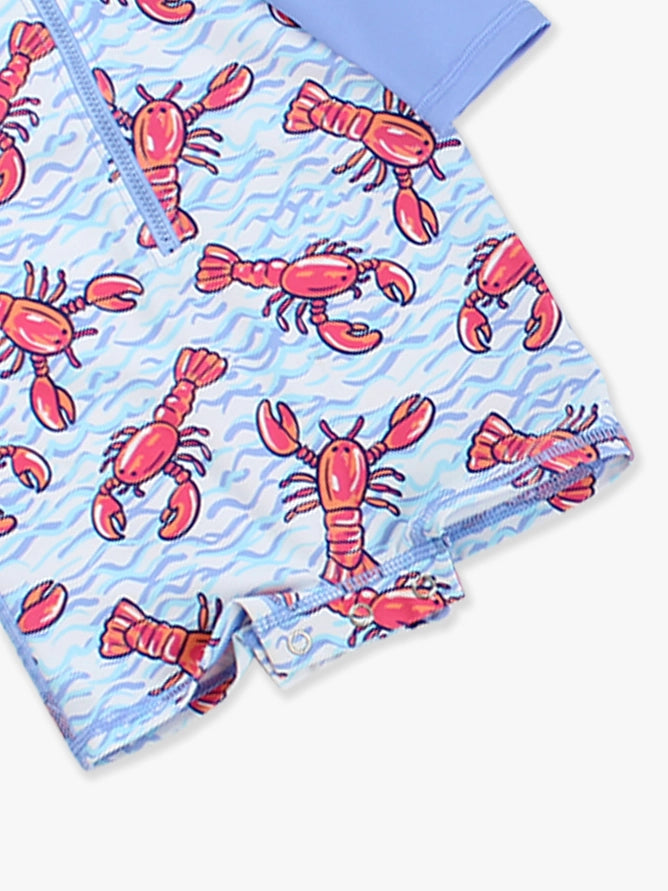 Rugged Butts Baby Boys Blue Lobster Lagoon Long Sleeve One Piece Rash Guard Swimsuit