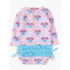 Baby Girls Pink Patriotic Gingham Long Sleeve One Piece Rash Guard Swimsuit with Signature Rear Ruffles