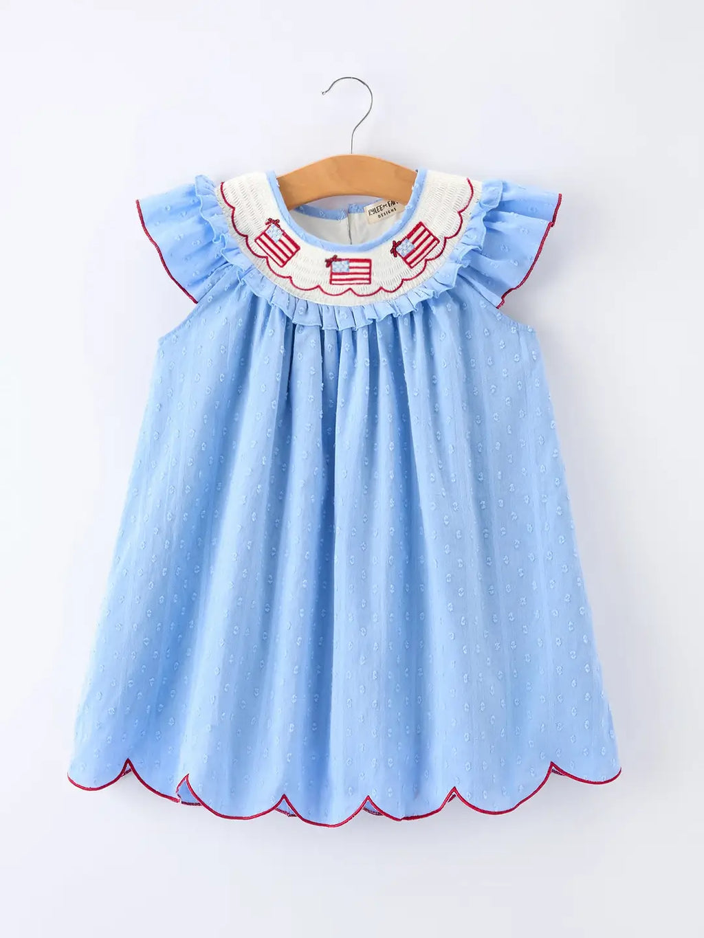 4th of July American Flag Girls Dress Ruffle Collar Scallop Hem
