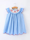 4th of July American Flag Girls Dress Ruffle Collar Scallop Hem