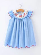 4th of July American Flag Girls Dress Ruffle Collar Scallop Hem