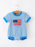 4th of July Flag Chenille Baby Boy Romper Blue Stripe