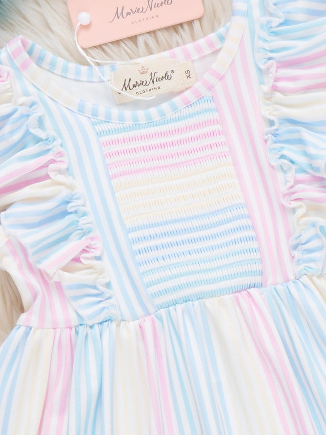 Marie Nicole Sunshine Sway Striped Ruffle Dress