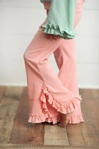 Pastel Color Block Hooded Ruffle Pocket Fall Lounge Set