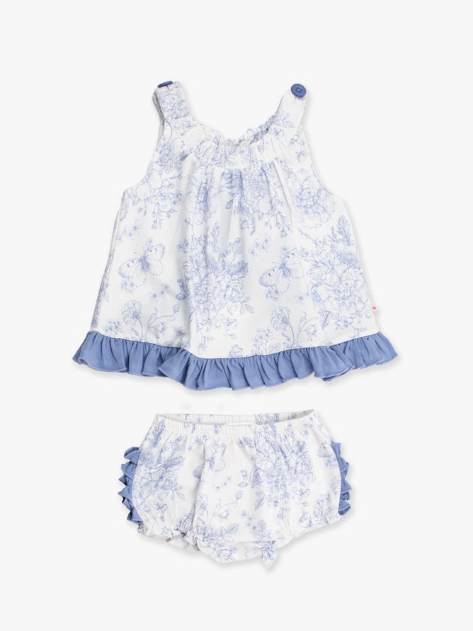 Ruffle Butts Baby Girls Periwinkle Butterfly Garden Knit Swing Top & Bloomer Set