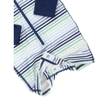 Baby Boys Coastal Stripes Long Sleeve One Piece Rash Guard Swimsuit