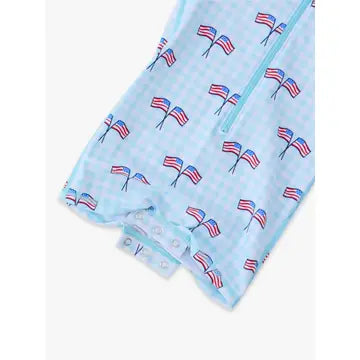 Baby Boys Blue Patriotic Gingham Long Sleeve One Piece Rash Guard Swimsuit
