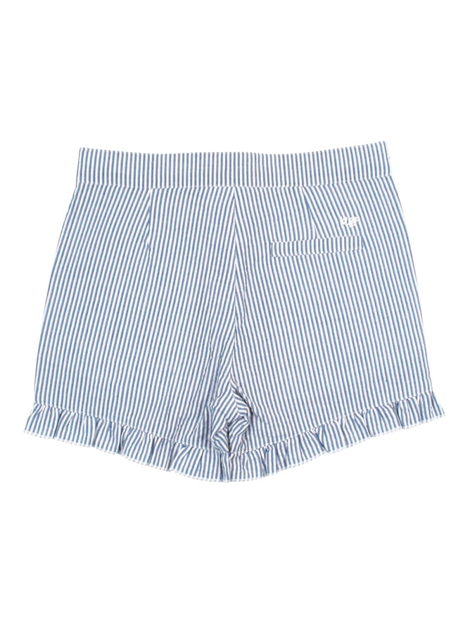 Ruffle Butts Girls Blue Seersucker Ruffle Trim Woven Shorts