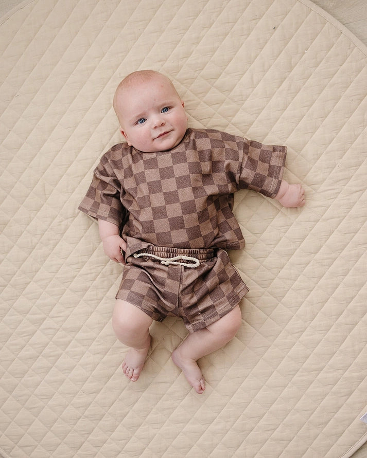 Lucky Panda Shorts Set | Espresso Checkered