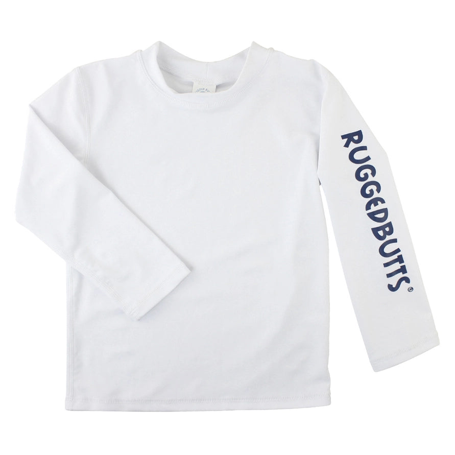 Rugged Butts Boys White Long Sleeve Logo Rash Guard