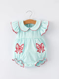 Rylee Faith Striped Casual Outfit with Baseball Bow Applique Lapel Girls Romper