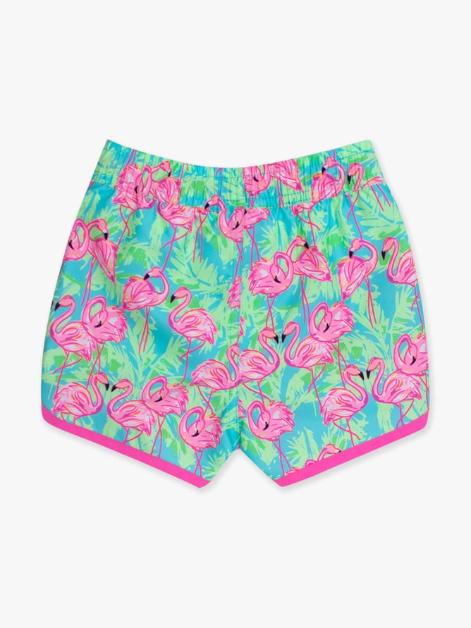 Rugged Butts Boys Neon Flamingo Fun Dolphin Hem Swim Trunks