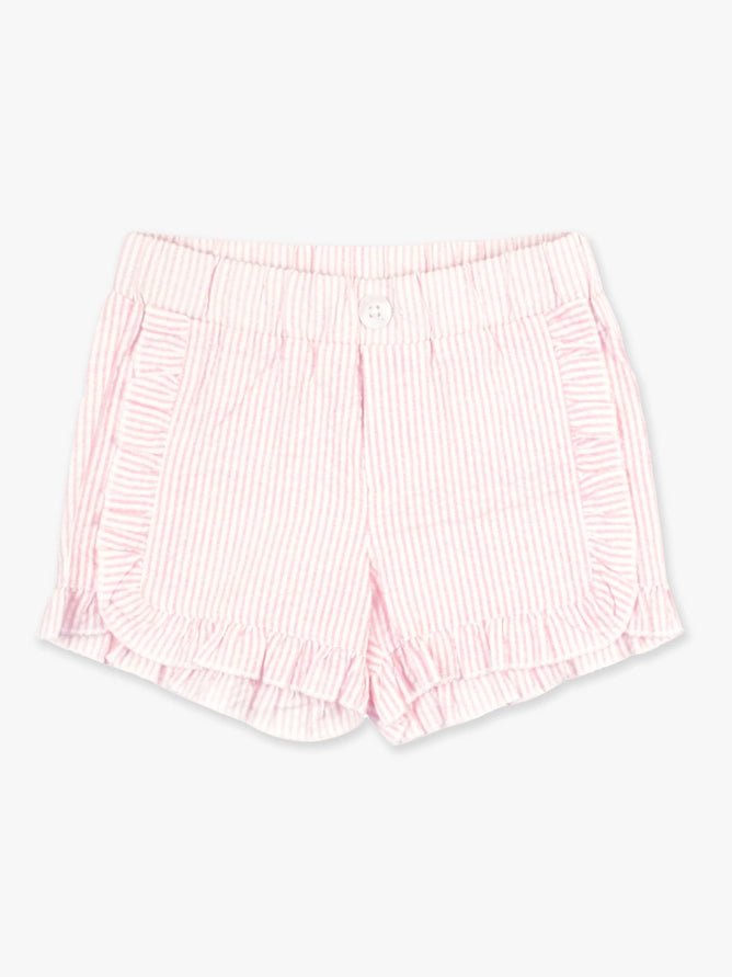 Ruffle Butts Toddler Girls Pink Seersucker Ruffle Trim Woven Shorts