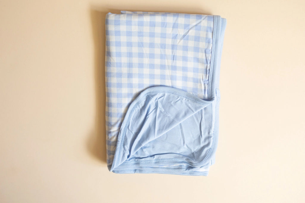 Blue Gingham Bamboo Blanket