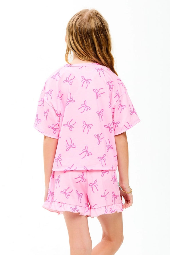 Ribbon Print Top and Shorts Set