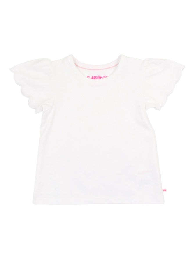 Ruffle Butts Girls White Knit Short Sleeve Scallop Tee