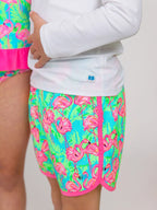 Rugged Butts Boys Neon Flamingo Fun Dolphin Hem Swim Trunks