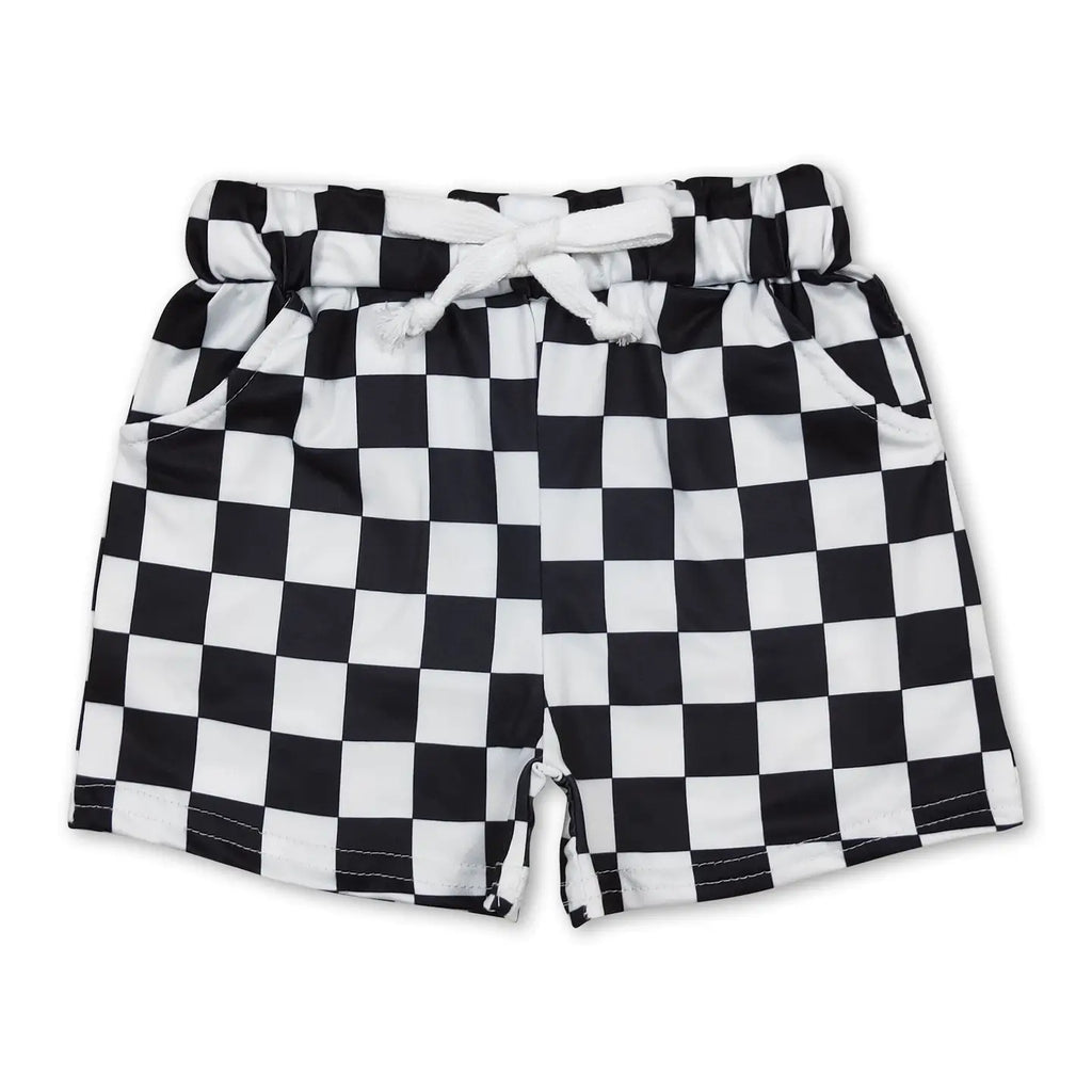 Black Plaid Pockets Kids Boys Summer Shorts