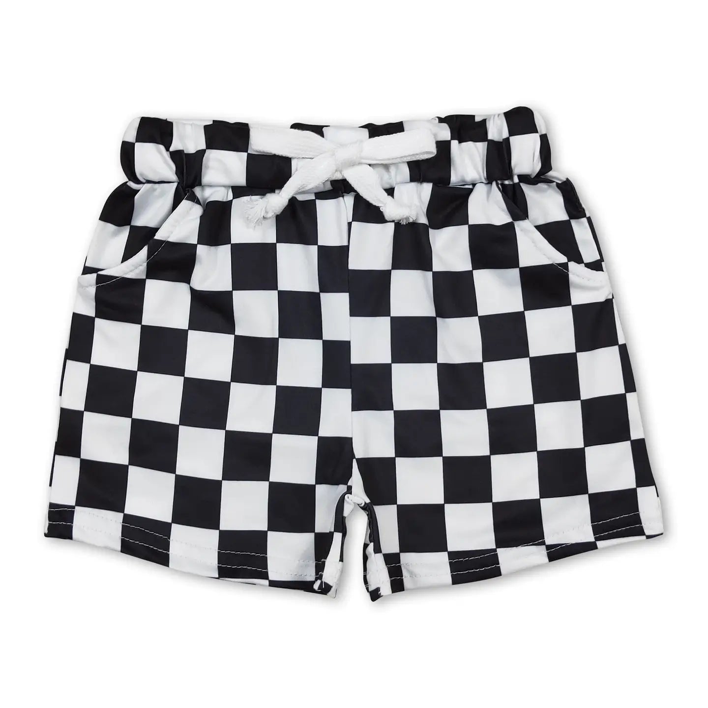 Black Plaid Pockets Kids Boys Summer Shorts