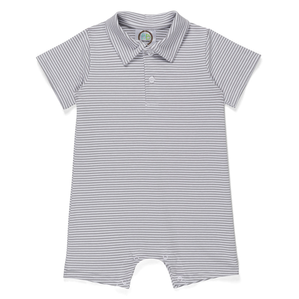 BB Blanks Short Sleeved Polo Style Collared Romper - Striped