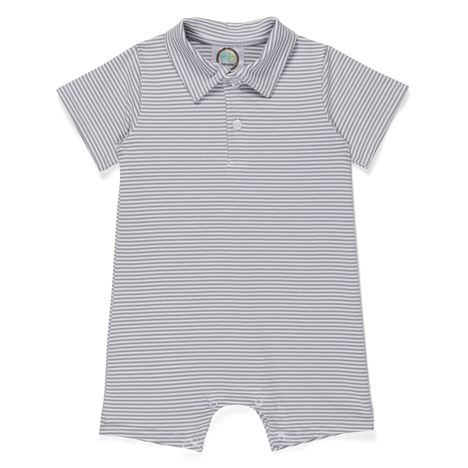 BB Blanks Short Sleeved Polo Style Collared Romper - Striped