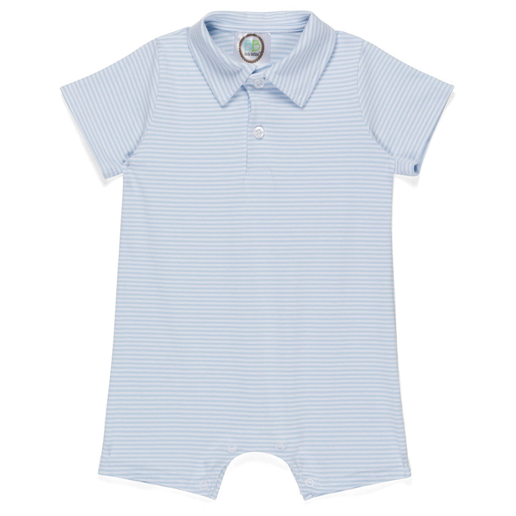 BB Blanks Short Sleeved Polo Style Collared Romper - Striped