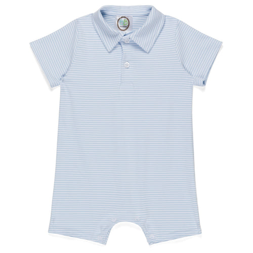 BB Blanks Short Sleeved Polo Style Collared Romper - Striped