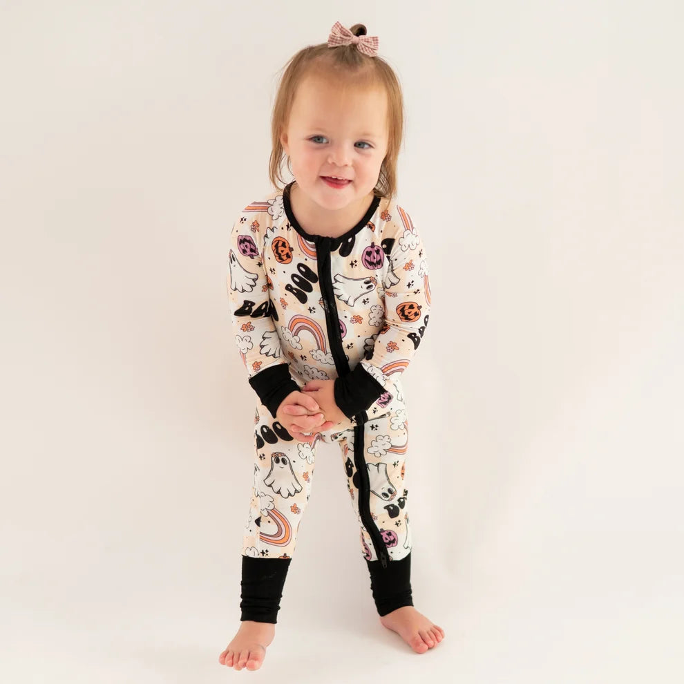 Boo Rainbow Checkered Halloween Zippy Romper