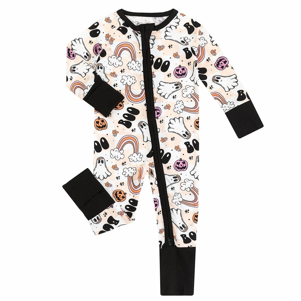 Boo Rainbow Checkered Halloween Zippy Romper