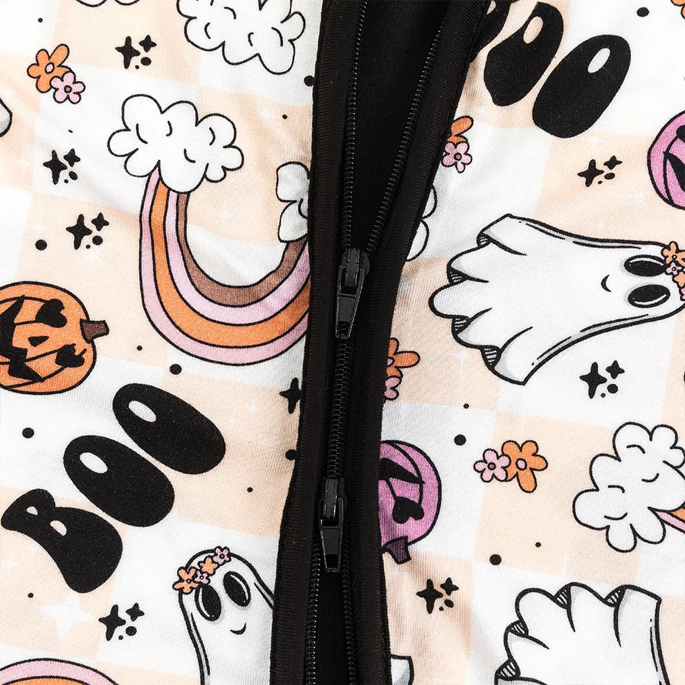 Boo Rainbow Checkered Halloween Zippy Romper
