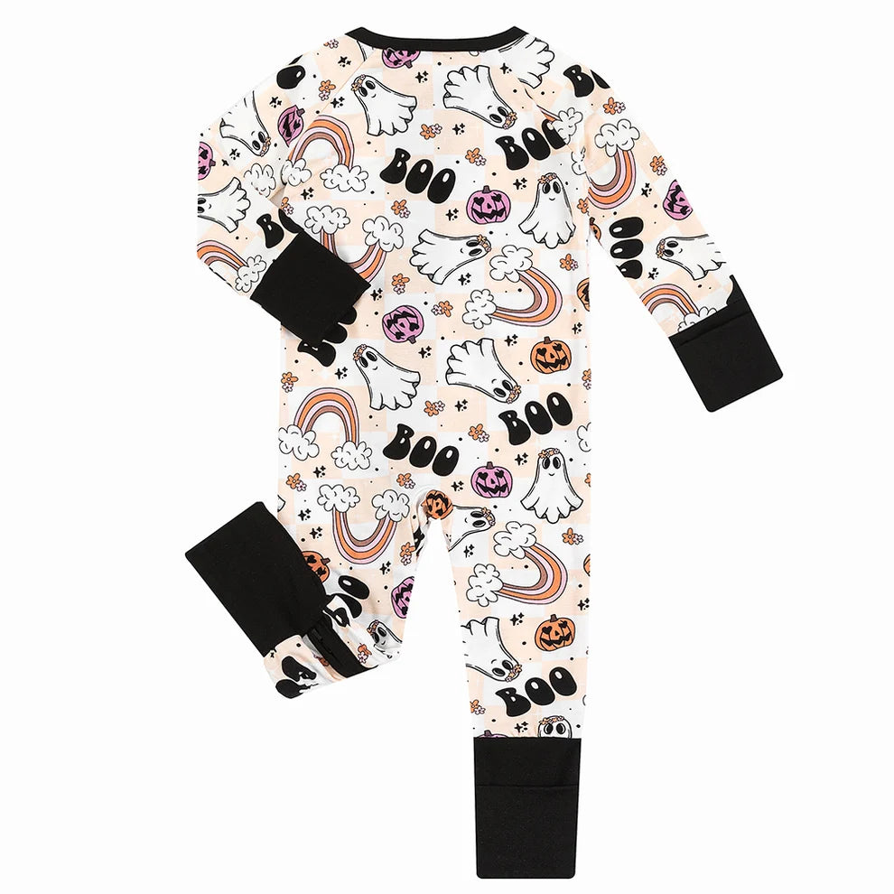 Boo Rainbow Checkered Halloween Zippy Romper