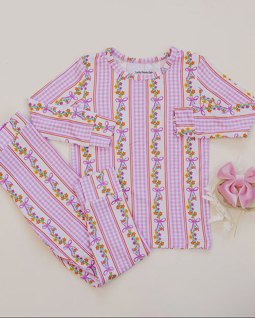 Bamboo Two Piece Set Gingham & Flowers